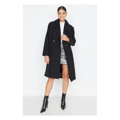 Trendyol Black Oversized Wide Collar részletesen bélyegzett kabát