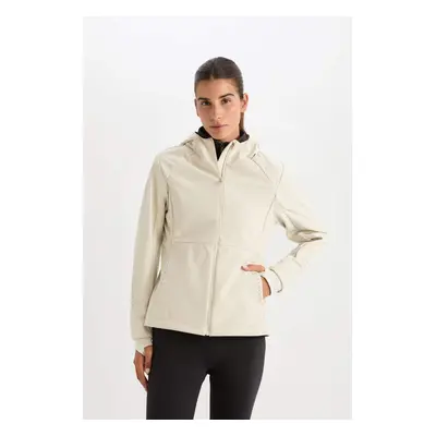 DEFACTO Fit Women's Beige Water Repellent Windproof Slim Fit Hooded Zippered Pocket Softshell Co