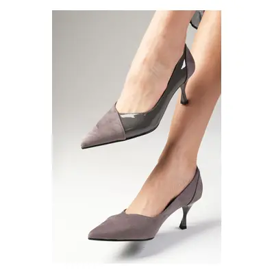 Mio Gusto Wendy Gray Color Suede And Patent Leather Women's Heeled Shoes