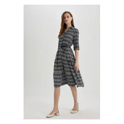 DEFACTO Shirt Collar Patterned Half Sleeve Midi Dress