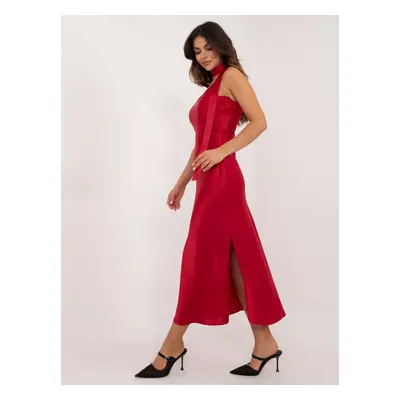 Dark red evening dress with slit