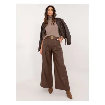 Brown trousers made of eco-leather with wide legs