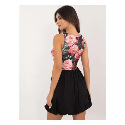 Pink and black mini dress with floral print