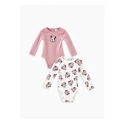 LC Waikiki Crew Neck Minnie Mouse Printed Baby Girl Snap Bodysuit 2-Pack