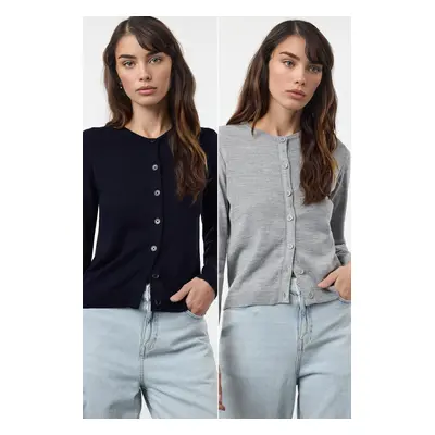 Trendyol Navy Blue-Grey 2-Pack Knitted Cardigan