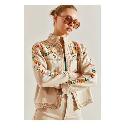 Bianco Lucci Women's Embroidered Multi Patterned Cachet Jacket