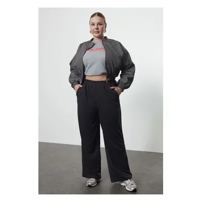 Trendyol Curve Grey High Waist Wide Leg Elastic Waist Knitted Sweatpants