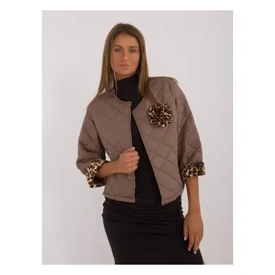 Dark beige transitional jacket with decorative brooch