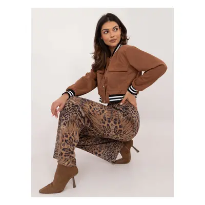 Brown women's fabric trousers with animal print