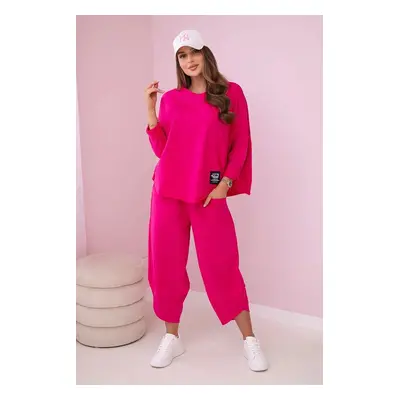 Cotton set of sweatshirt and pants fuchsia color