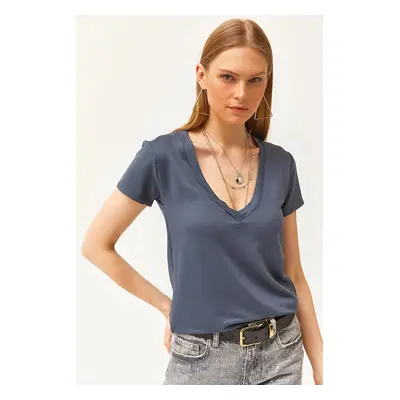 Olalook Women's Smoky Deep V Neck Modal Touch T-Shirt