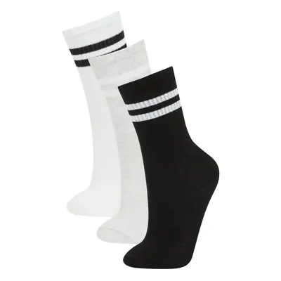 DEFACTO Women's Striped 3-Piece Cotton Long Socks