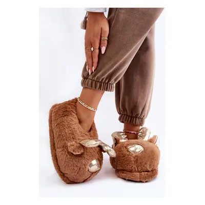 Women's Fur Slip-on Slippers Reindeer Brown Comet