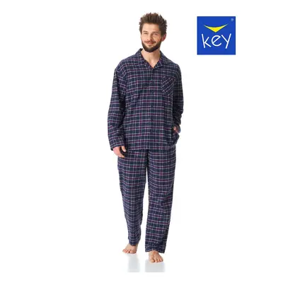 Pyjamas Key MNS B23 L/R Flannel M-2XL men's zip-up navy blue