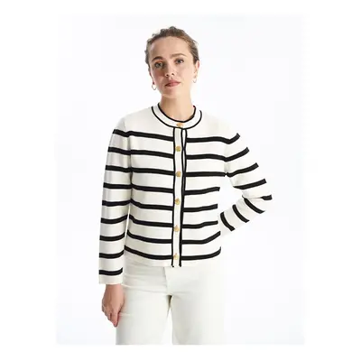 LC Waikiki Crew Neck Striped Long Sleeve Women's Knitwear Cardigan