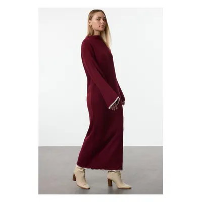 Trendyol Burgundy Stitch Detailed Long Knit Dress