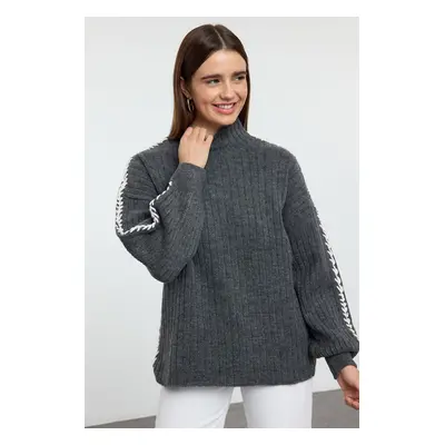 Trendyol Anthracite Stand Collar Knitwear Sweater