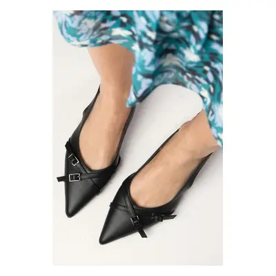 Mio Gusto Leia Black Color Open Back Pointed Toe Short Heeled Women's Shoes