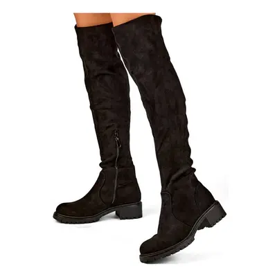 primohurt Women's black suede over-the-knee boots with a flat sole