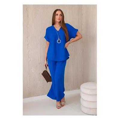 Set with necklace blouse + trousers cornflower blue