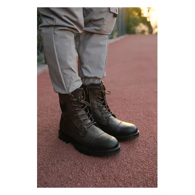 Riccon Brown Skin Men's Combat Boots