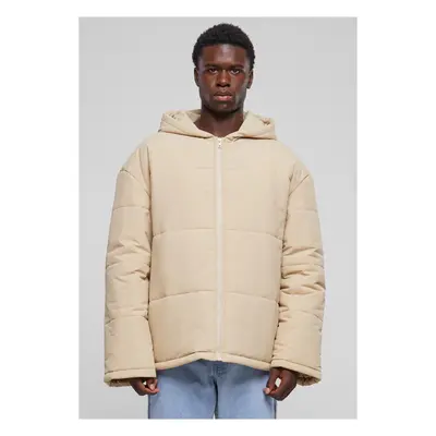 Men's Block Puffer Jacket Beige Hooded Jacket