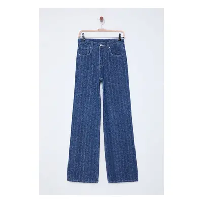 Trendyol Blue Textured High Waist Wide Leg Jeans