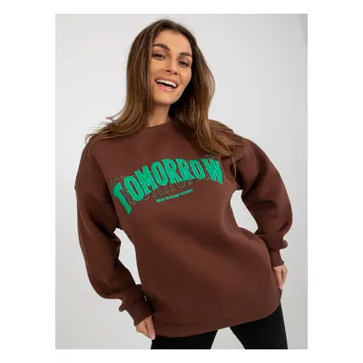 Dark brown women's sweatshirt without hood with inscription