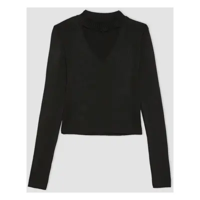 DEFACTO Fitted Choker Collar Ribbed Sweater