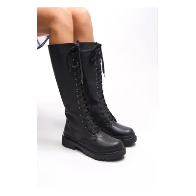 Riccon Qhinobi Women's Knee-High Lace-Up Boots Black Skin