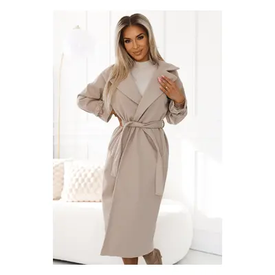 568-1 WARM COAT with pockets, belt at the waist and tape on the sleeves - BEIGE