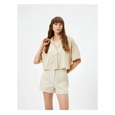 Koton Relaxed Fit Crop Short Sleeve Shirt Buttoned