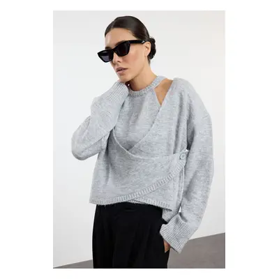 Trendyol Light Gray Soft Textured Cardigan-Blouse Knitwear Cardigan