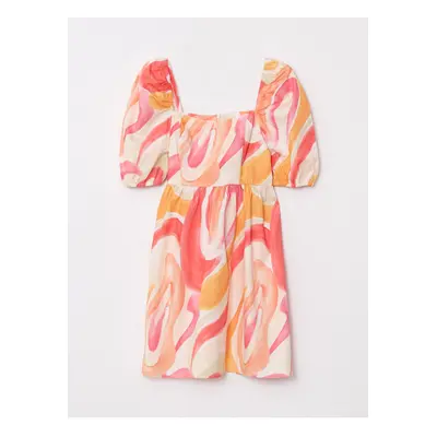 LC Waikiki Square Collar Patterned Balloon Sleeve Poplin Women's Dress