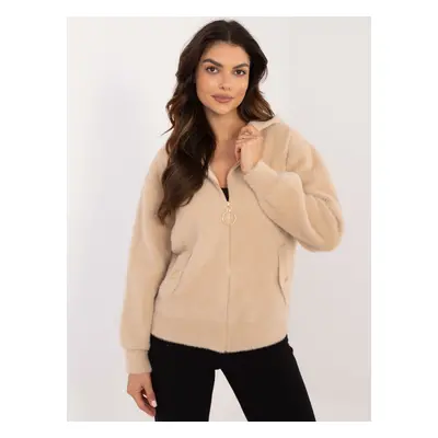 Beige women's long-sleeved alpaca jacket