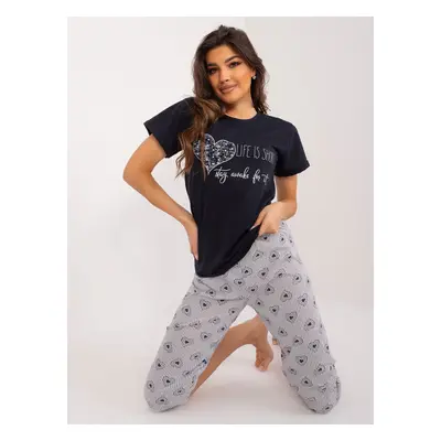 Navy blue women's pajamas with 3/4 pants