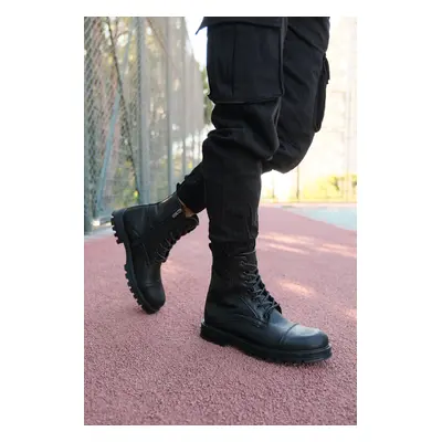 Riccon Black Skin Men's Combat Boots