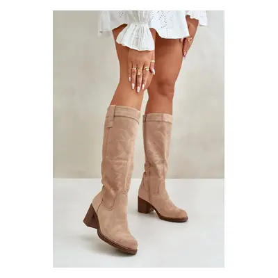 Women's knee-high heeled boots beige Erisorae