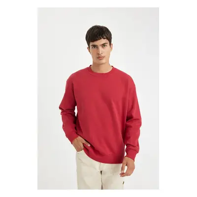 DEFACTO Red Oversize Wide Pattern Crew Neck Thick Fabric Basic Plain Sweatshirt