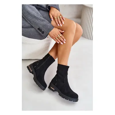 Insulated women's ankle boots made of eco suede with a zip black Narilie