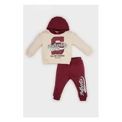 DEFACTO Baby Boy 2-Piece Set Hooded Printed Sweatshirt Elastic Waist Tracksuit Bottoms