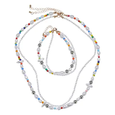 Assorted Pearlescent Layering Necklace and Ankle Set Multicolored