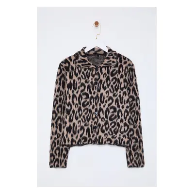 Trendyol Brown Leopard Patterned Knitted Cardigan