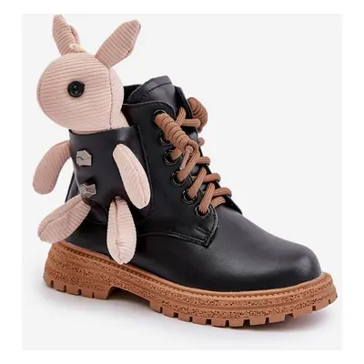 Leather insulated children's ankle boots with a zipper with a Vinceza bear black