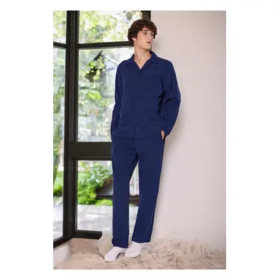 Trendyol Navy Blue Regular Fit Woven Pajama Set