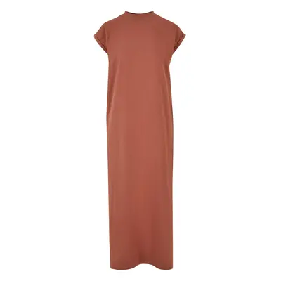 Women's terracotta dress with long shoulders