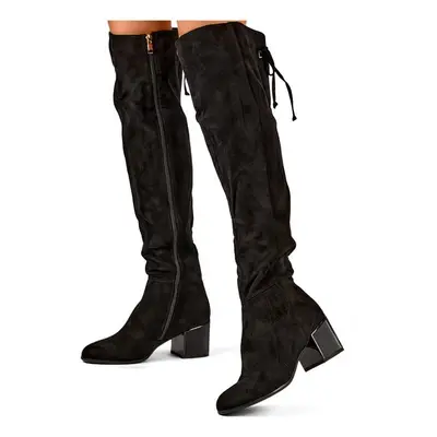 primohurt Women's boots above the knee, lace-up long boots with a low heel