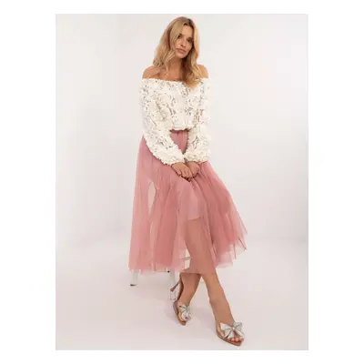 Dark pink flared midi skirt with tulle