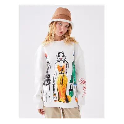 LC Waikiki Crew Neck Printed Long Sleeve Oversize Women's Sweatshirt