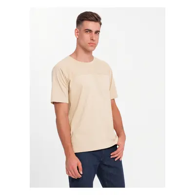 Ombre Men's cotton T-shirt with delicate embroidery - cream